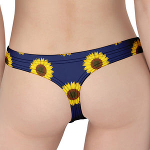Navy Sunflower Pattern Print Women's Thong