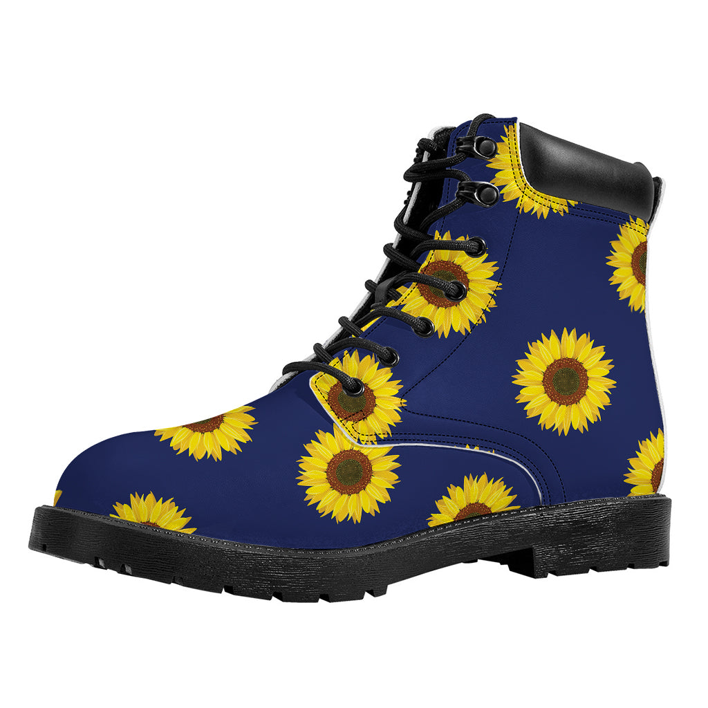 Navy Sunflower Pattern Print Work Boots