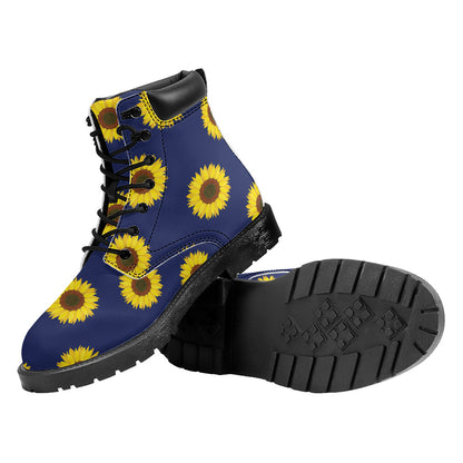 Navy Sunflower Pattern Print Work Boots