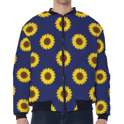 Navy Sunflower Pattern Print Zip Sleeve Bomber Jacket