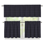 Navy Tattersall Pattern Print 3 Piece Kitchen Curtains