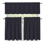 Navy Tattersall Pattern Print 3 Piece Kitchen Curtains