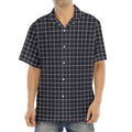 Navy Tattersall Pattern Print Aloha Shirt