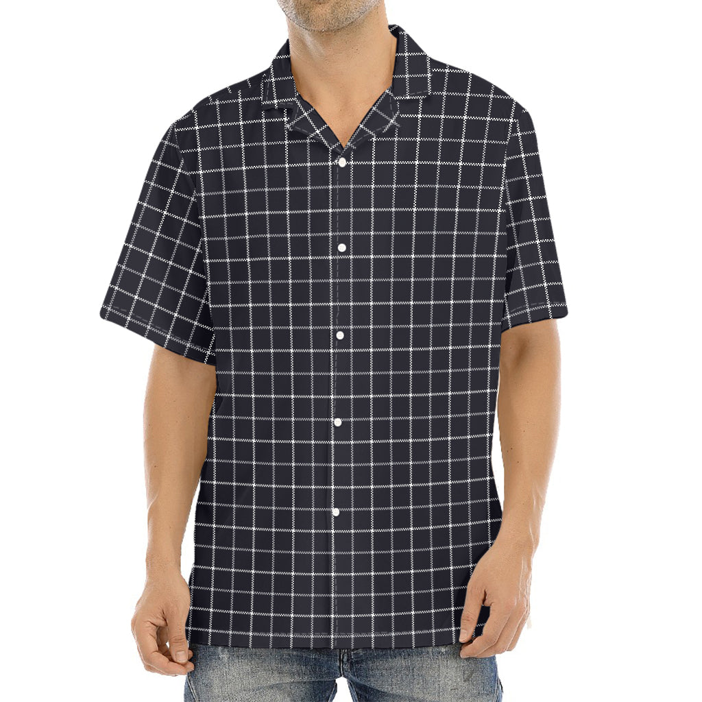 Navy Tattersall Pattern Print Aloha Shirt