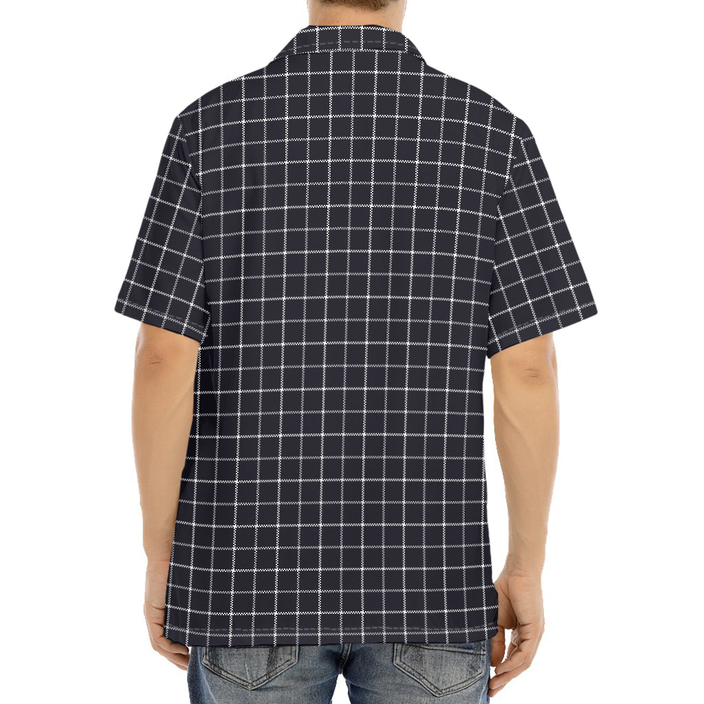 Navy Tattersall Pattern Print Aloha Shirt