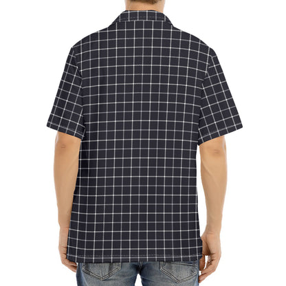 Navy Tattersall Pattern Print Aloha Shirt