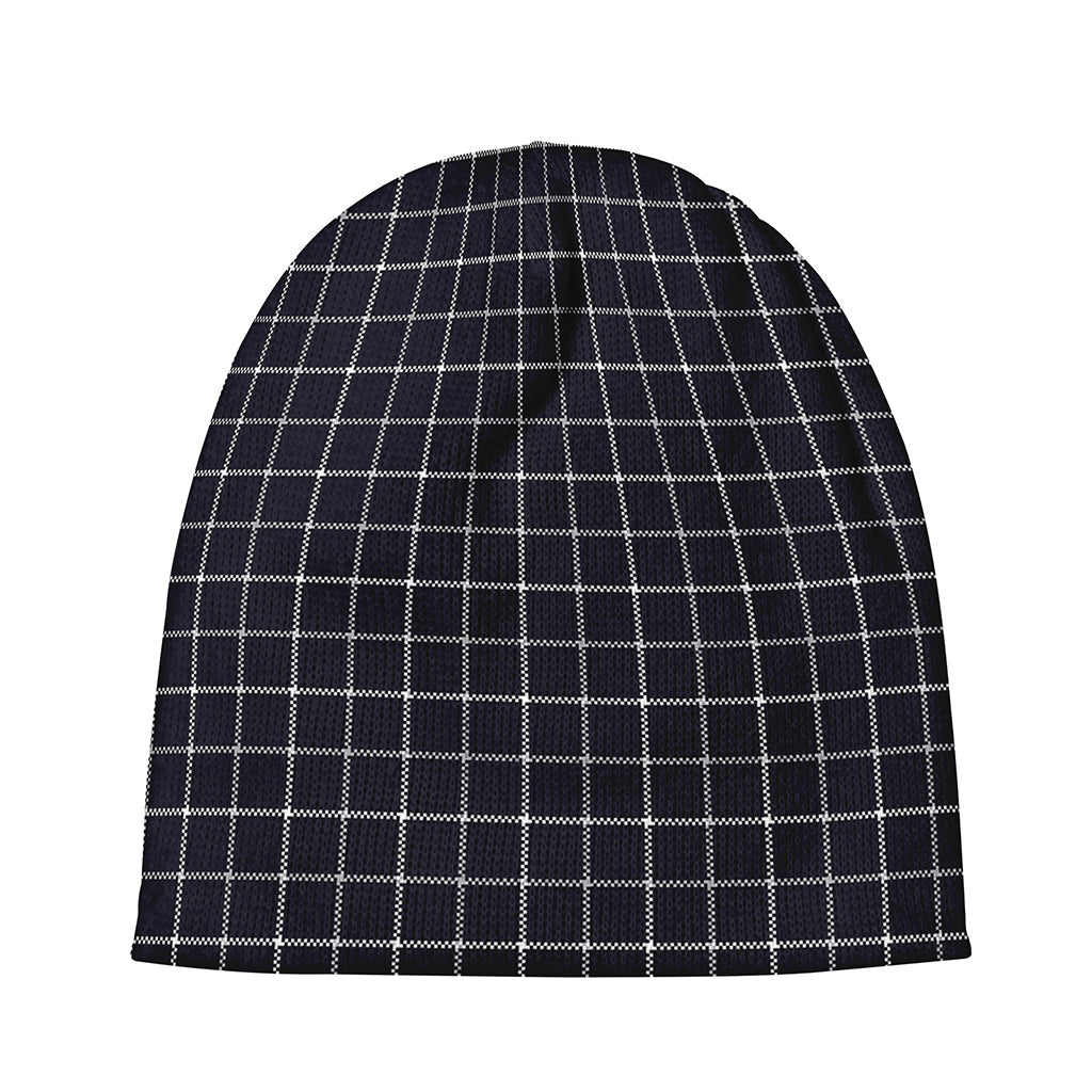 Navy Tattersall Pattern Print Beanie
