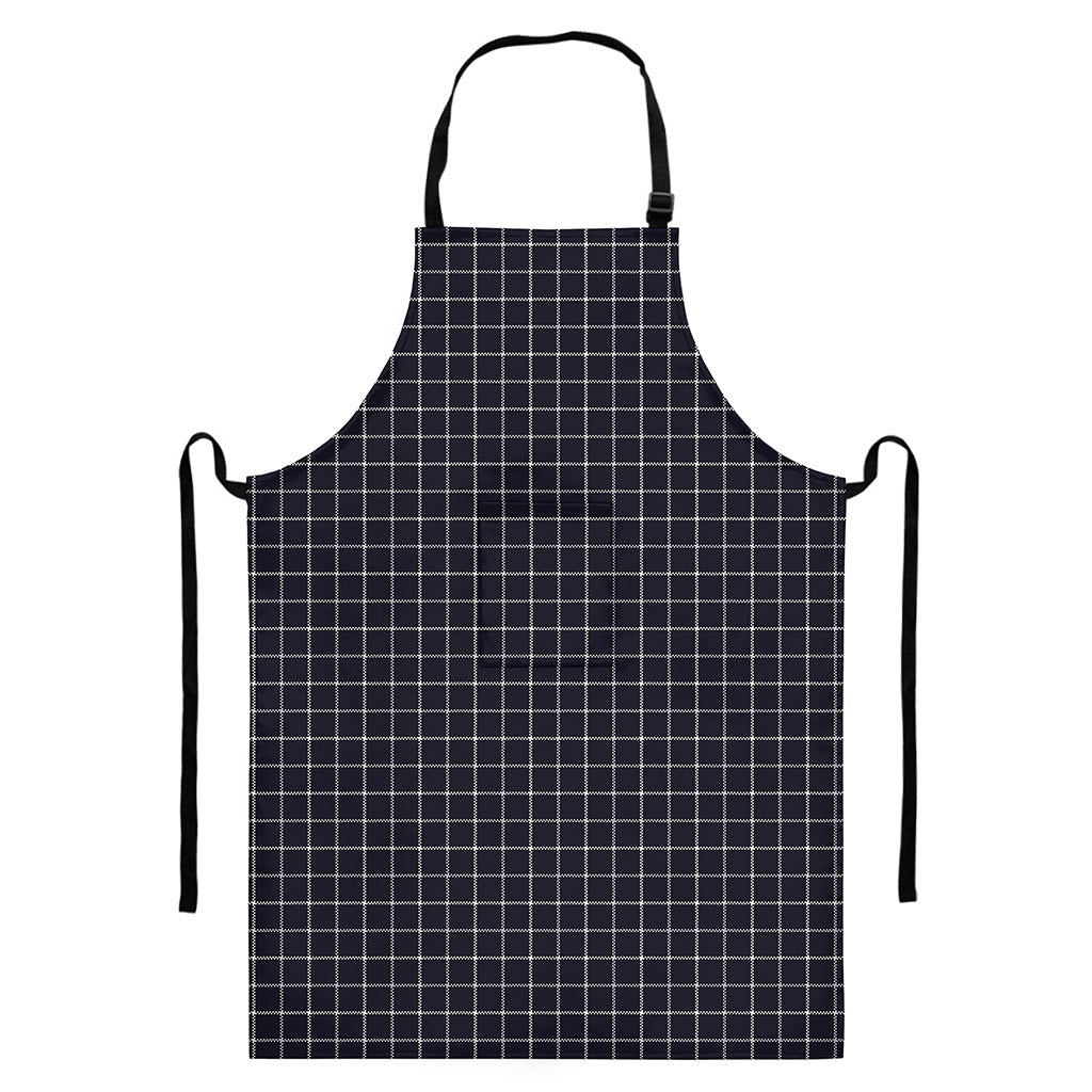 Navy Tattersall Pattern Print Bib Apron With Pocket