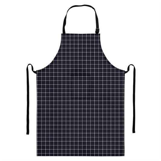 Navy Tattersall Pattern Print Bib Apron With Pocket