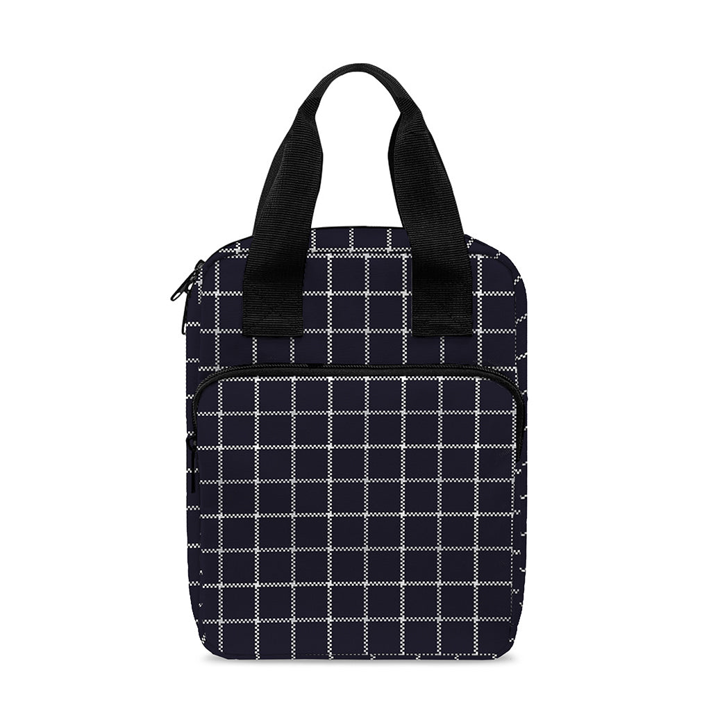 Navy Tattersall Pattern Print Bible Tote Bag