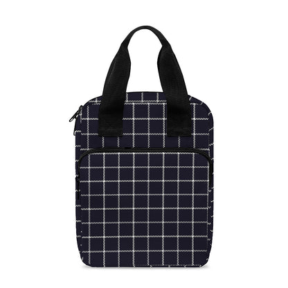 Navy Tattersall Pattern Print Bible Tote Bag