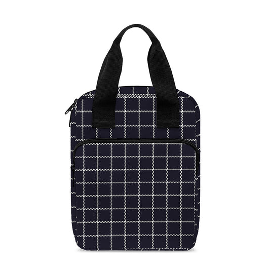 Navy Tattersall Pattern Print Bible Tote Bag