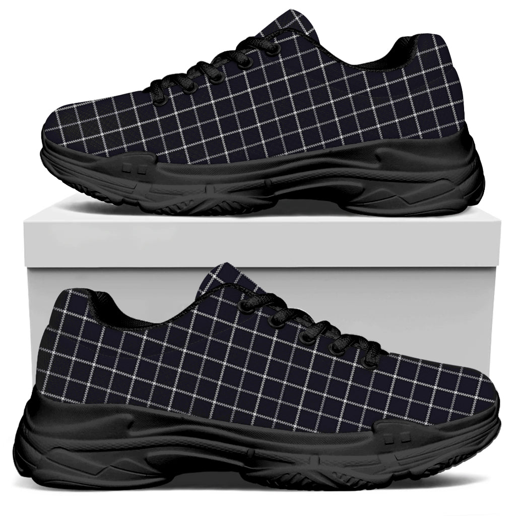 Navy Tattersall Pattern Print Black Chunky Shoes
