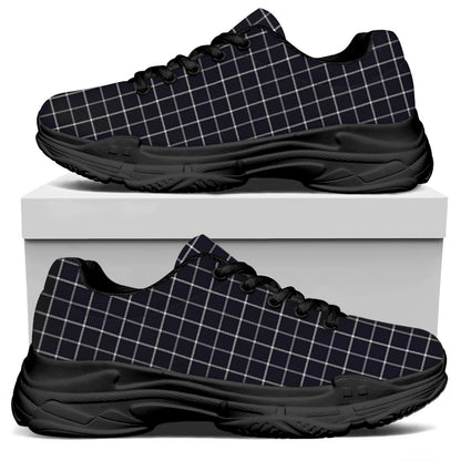 Navy Tattersall Pattern Print Black Chunky Shoes
