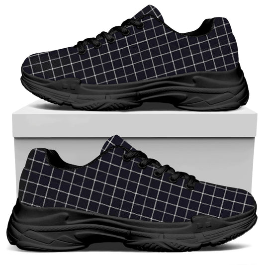 Navy Tattersall Pattern Print Black Chunky Shoes