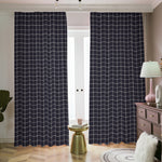Navy Tattersall Pattern Print Blackout Pencil Pleat Curtains