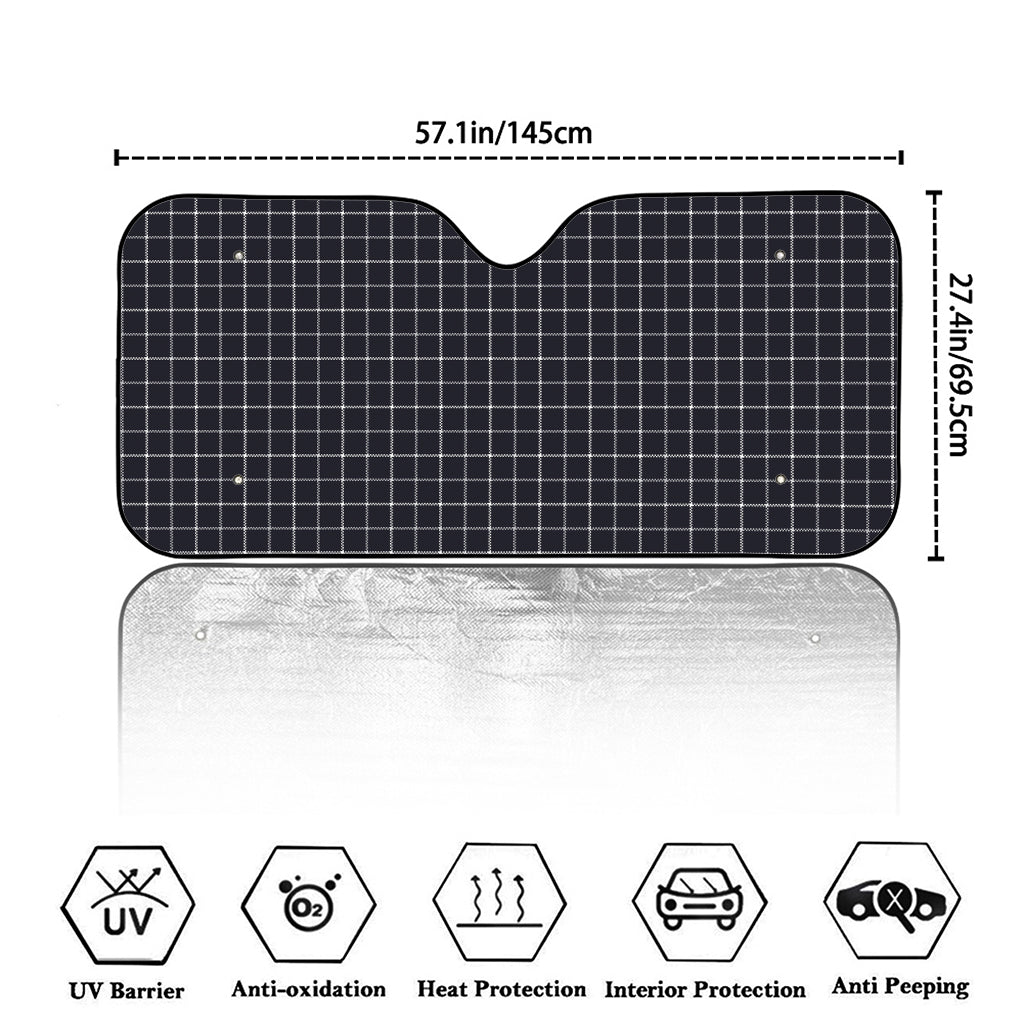 Navy Tattersall Pattern Print Car Windshield Sun Shade
