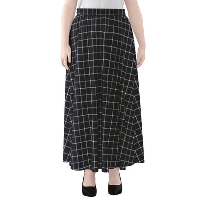 Navy Tattersall Pattern Print Chiffon Maxi Skirt
