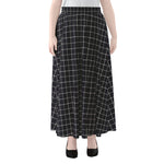 Navy Tattersall Pattern Print Chiffon Maxi Skirt