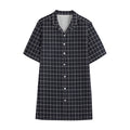 Navy Tattersall Pattern Print Cotton Hawaiian Shirt