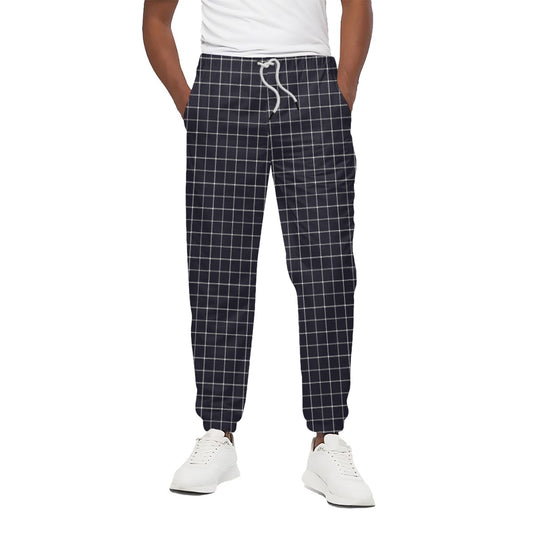 Navy Tattersall Pattern Print Cotton Pants