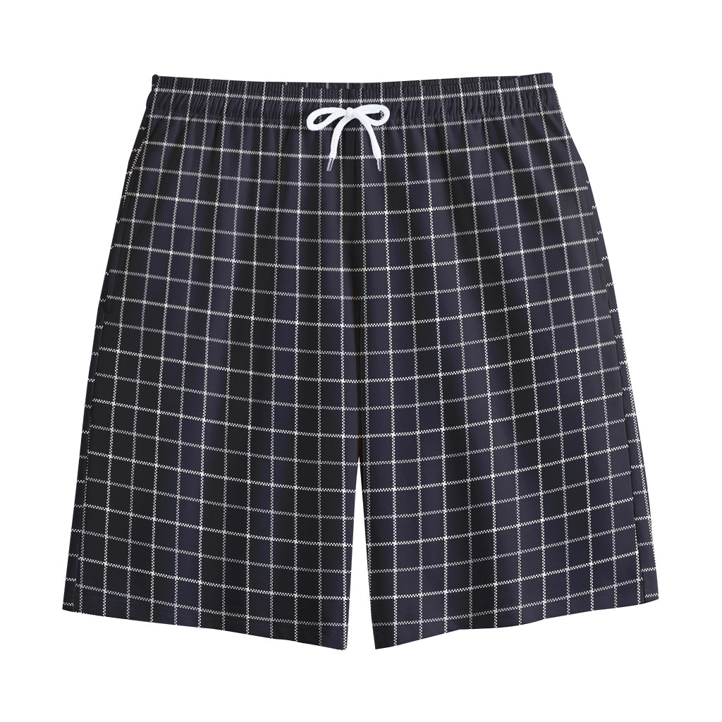 Navy Tattersall Pattern Print Cotton Shorts