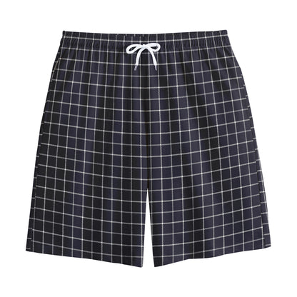 Navy Tattersall Pattern Print Cotton Shorts