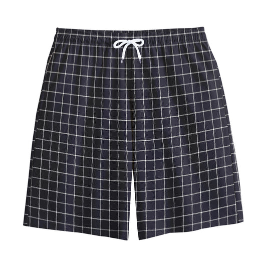 Navy Tattersall Pattern Print Cotton Shorts