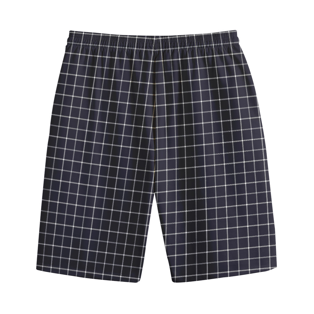 Navy Tattersall Pattern Print Cotton Shorts