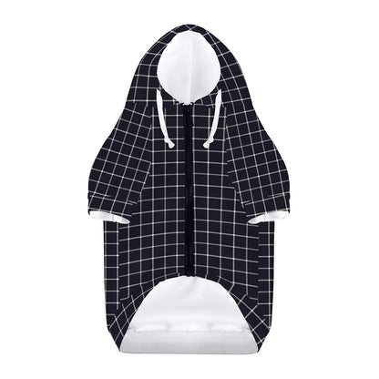 Navy Tattersall Pattern Print Dog Zip Up Hoodie