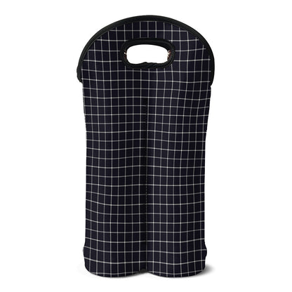 Navy Tattersall Pattern Print Double Neoprene Wine Tote