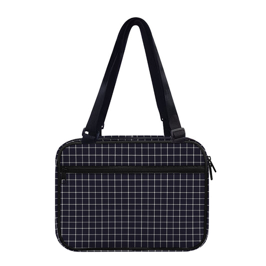Navy Tattersall Pattern Print Double Strap Bible Bag
