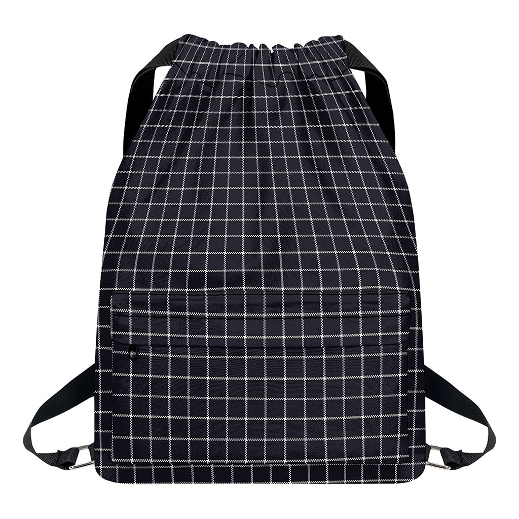 Navy Tattersall Pattern Print Drawstring Backpack