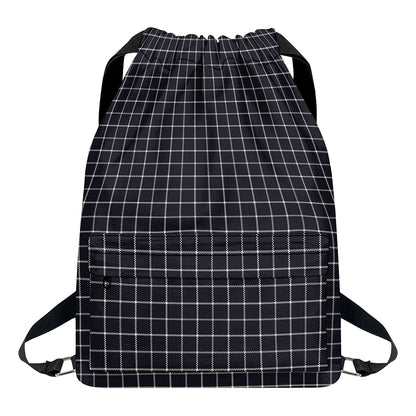 Navy Tattersall Pattern Print Drawstring Backpack