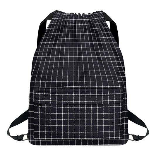 Navy Tattersall Pattern Print Drawstring Backpack