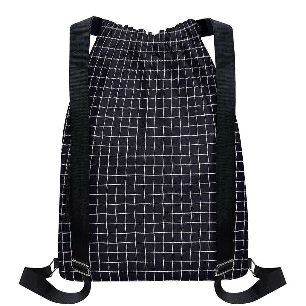 Navy Tattersall Pattern Print Drawstring Backpack