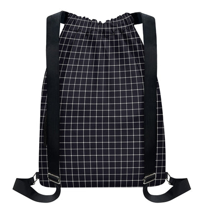 Navy Tattersall Pattern Print Drawstring Backpack