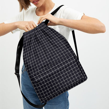 Navy Tattersall Pattern Print Drawstring Backpack