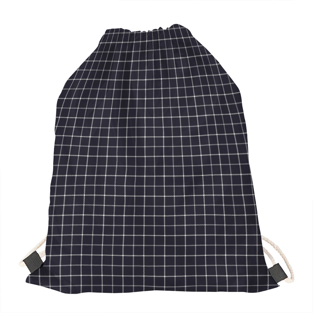 Navy Tattersall Pattern Print Drawstring Bag