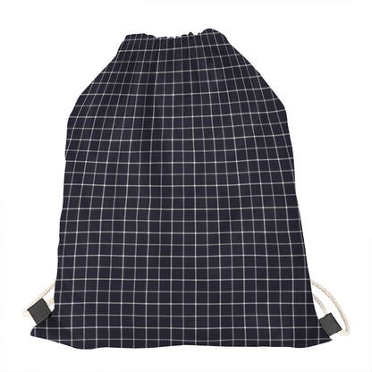 Navy Tattersall Pattern Print Drawstring Bag