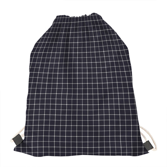 Navy Tattersall Pattern Print Drawstring Bag
