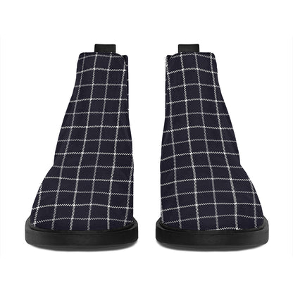 Navy Tattersall Pattern Print Flat Ankle Boots