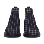 Navy Tattersall Pattern Print Flat Ankle Boots