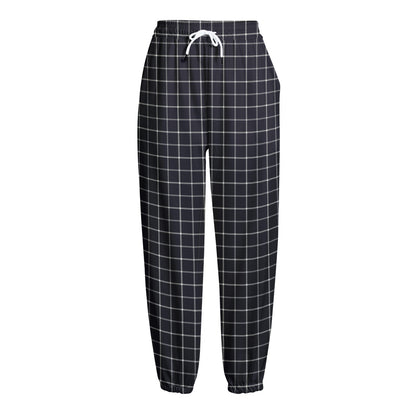 Navy Tattersall Pattern Print Fleece Lined Knit Pants
