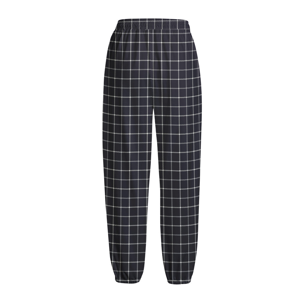 Navy Tattersall Pattern Print Fleece Lined Knit Pants