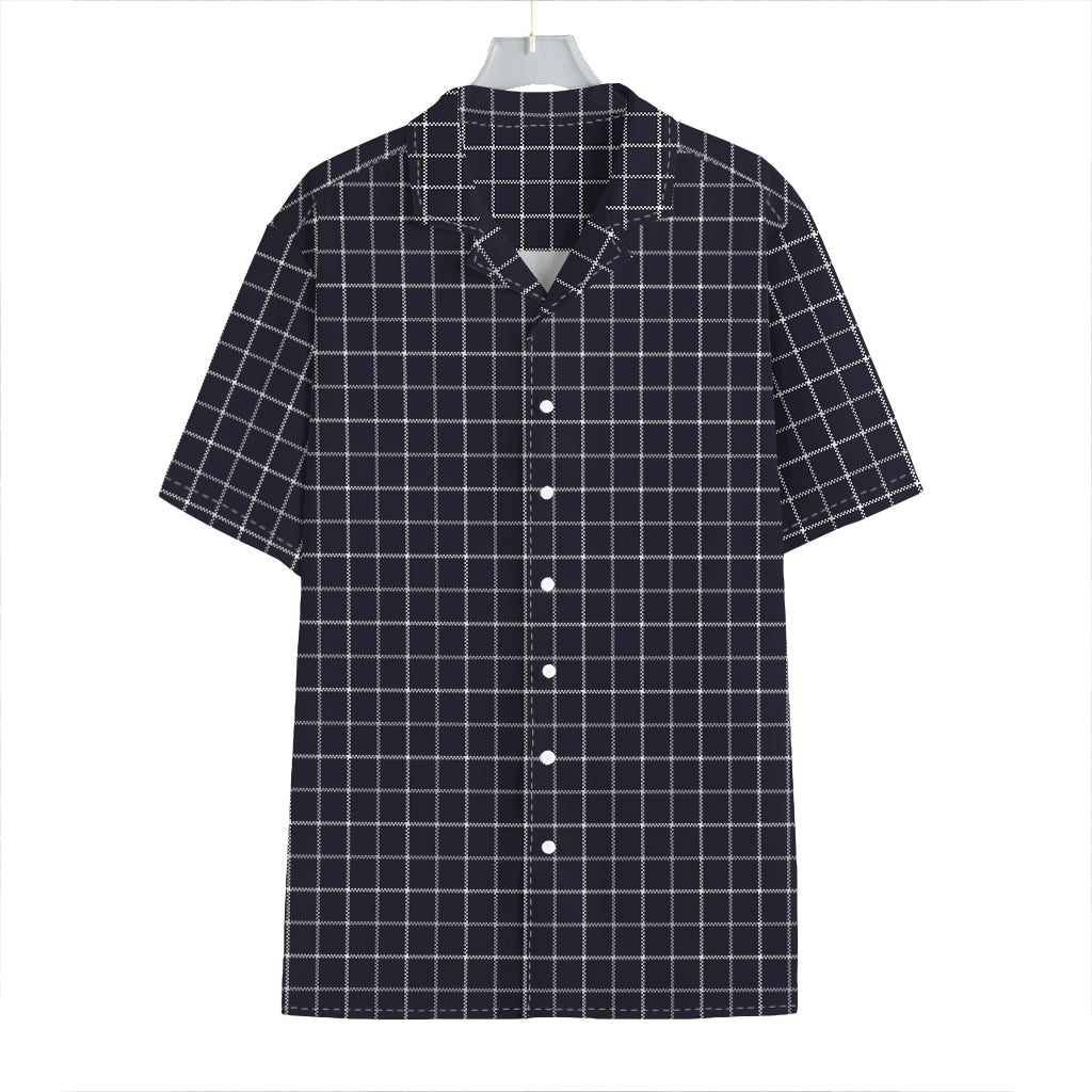 Navy Tattersall Pattern Print Hawaiian Shirt