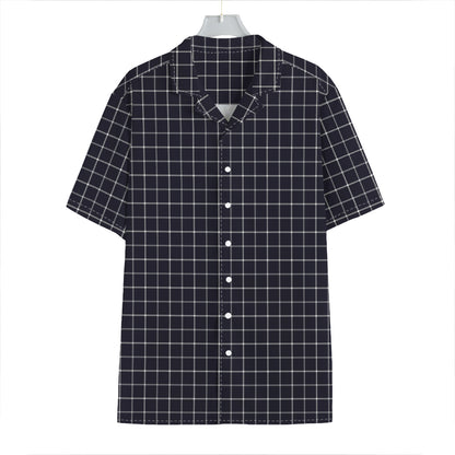 Navy Tattersall Pattern Print Hawaiian Shirt