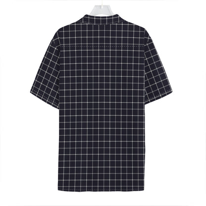Navy Tattersall Pattern Print Hawaiian Shirt
