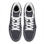 Navy Tattersall Pattern Print High Top Leather Sneakers