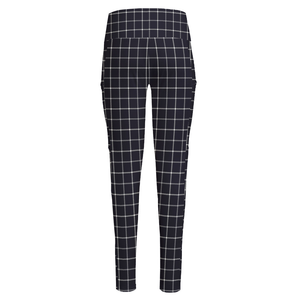 Navy Tattersall Pattern Print High-Waisted Pocket Leggings